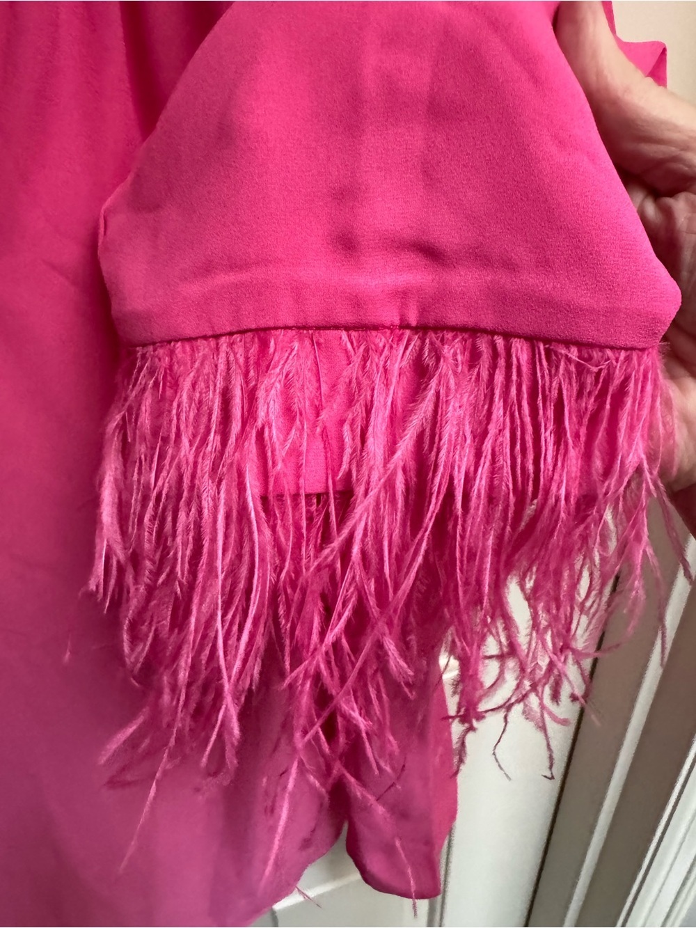 Cato Hot Pink V-Neck Blouse with Feather Cuffs - Picture 4 of 7